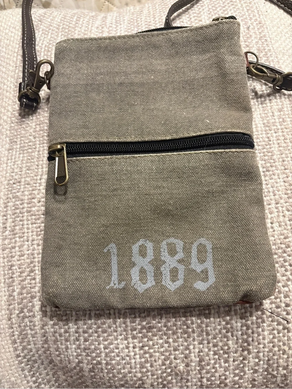 Mona B. Canvas Crossbody Bag with Bicycle Graphic – grayish Olive Green
